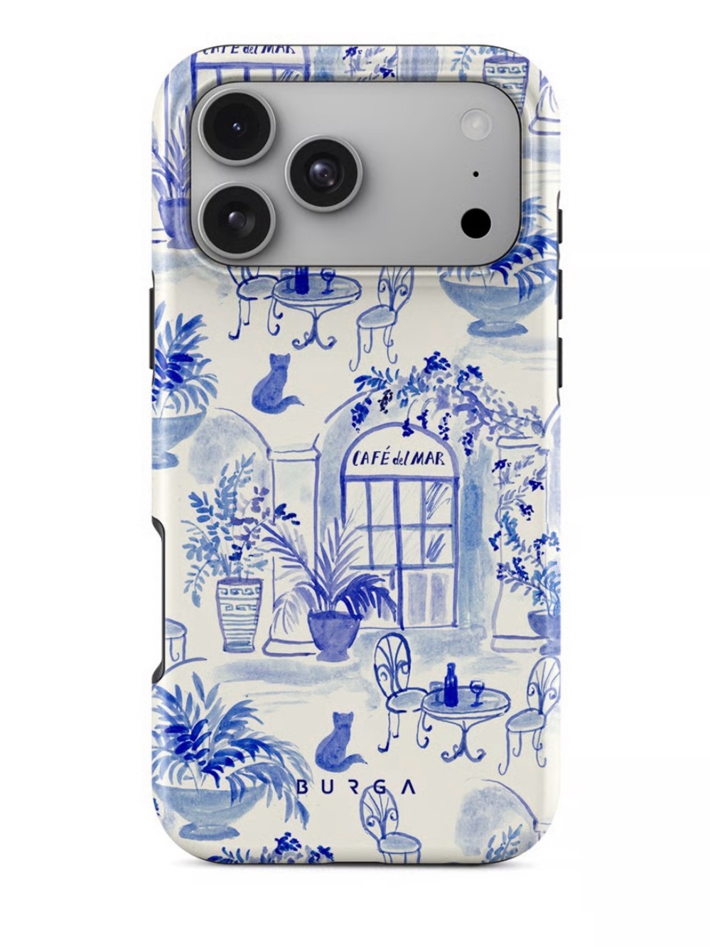Burga Blue Cafe del Mar Floral Protective Phone Case - Blue & White
